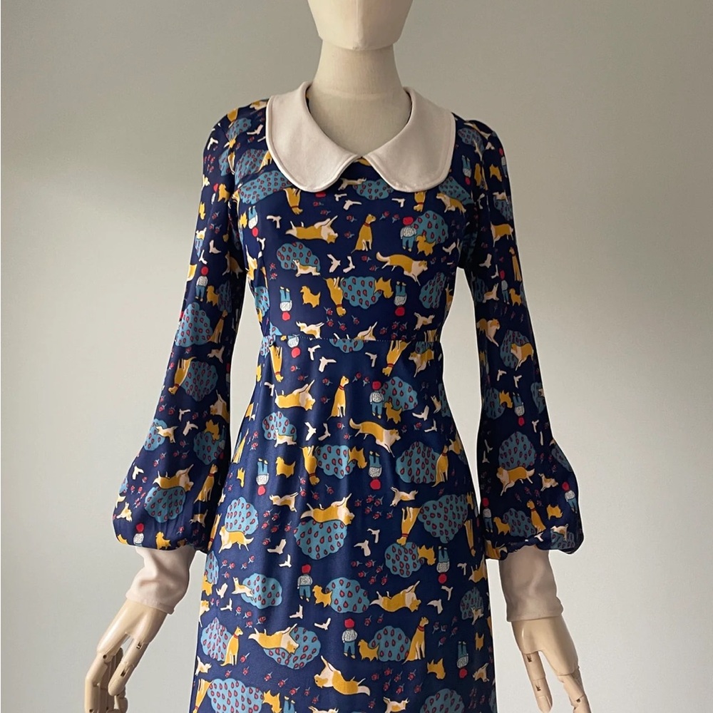 1970s Dog Print Dress - Picture 2 of 8